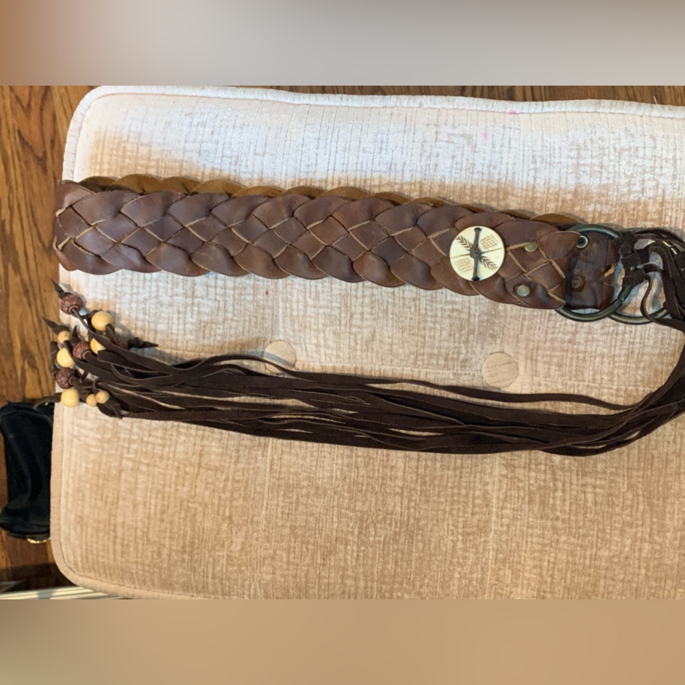 Leather belt with beads and tassels